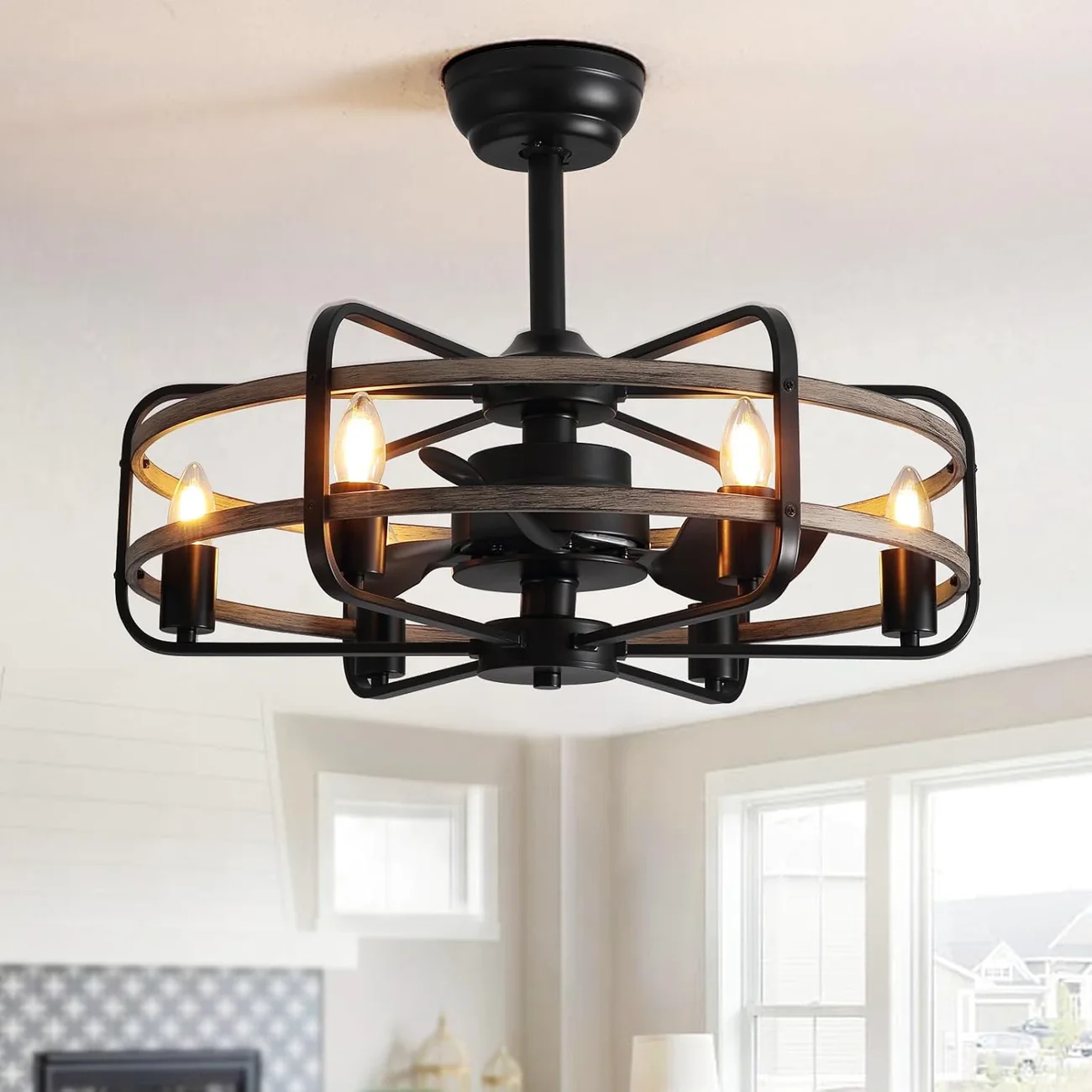farmhouse 25" cage ceiling fan light with remote control farmhouse 25" cage ceiling fan light with remote control